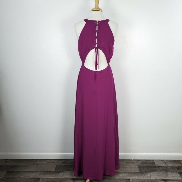 Lulus Dress Womens XL Maxi Super Starlet Magenta Lace Up Sleeveless Purple Pink - Picture 6 of 12